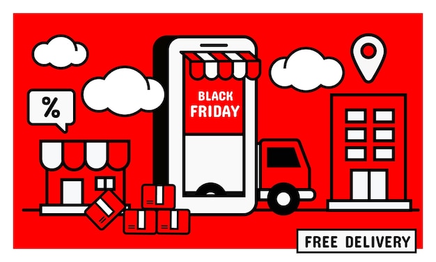 Vettore banner dello shopping online. promozione del black friday