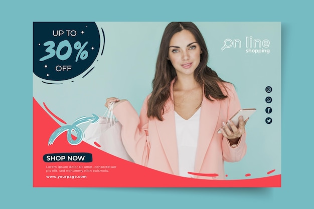 Vettore modello di banner dello shopping online