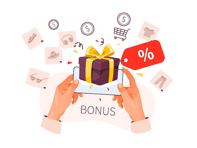 Vector online shopping bonuses. online store in the phone. vector illustration.