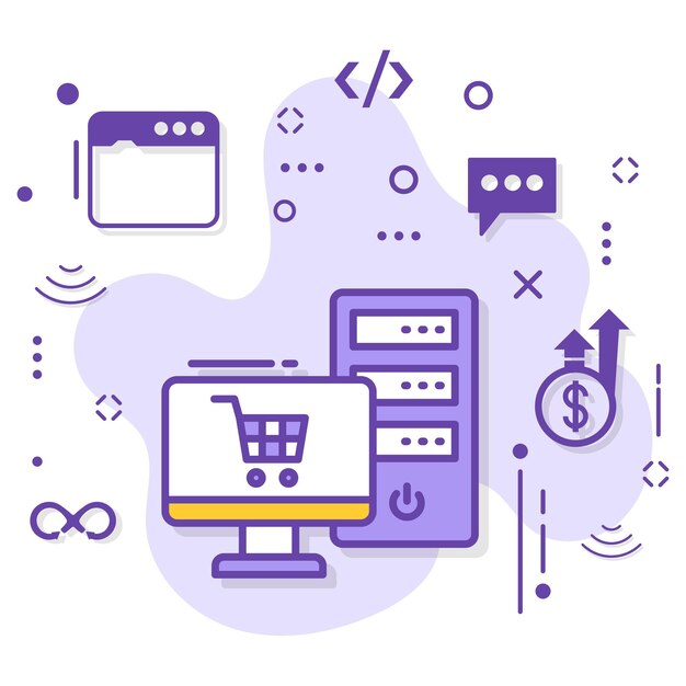 Online Shopping Cart Software and Webapp Vector Icon Design, Cloud computing and Web hosting service