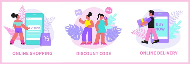 online shopping composition flat illustrations