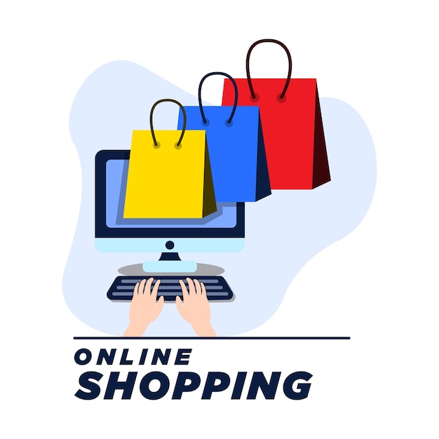 online shopping computer flat illustration design template