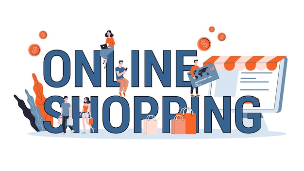 Online shopping concept. E-commerce, customer on the sale. App on mobile phone and computer.   illustration in  style