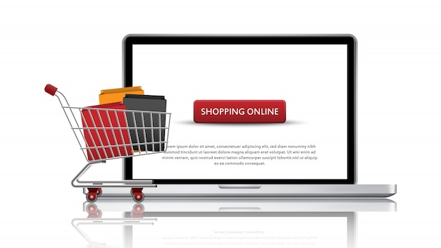 Concetto di shopping online, negozio online di laptop