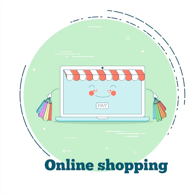 Online shopping concept in line art style