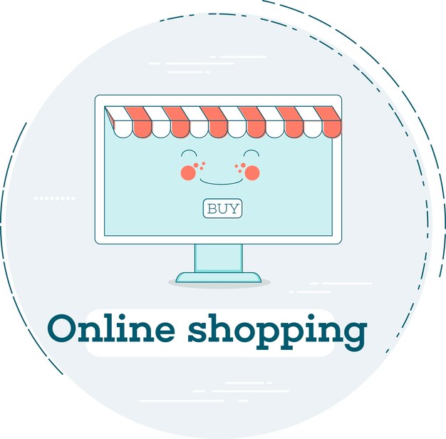 Online shopping concept in line art style