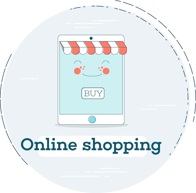 Online shopping concept in line art style