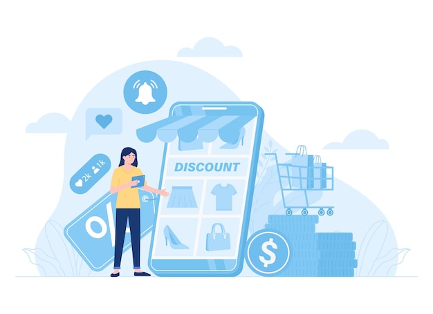 Online shopping concept trending flat illustration