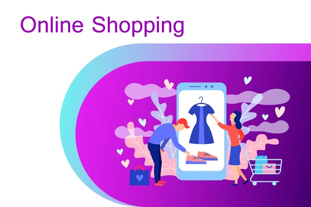 Concetto dello shopping online con personaggi