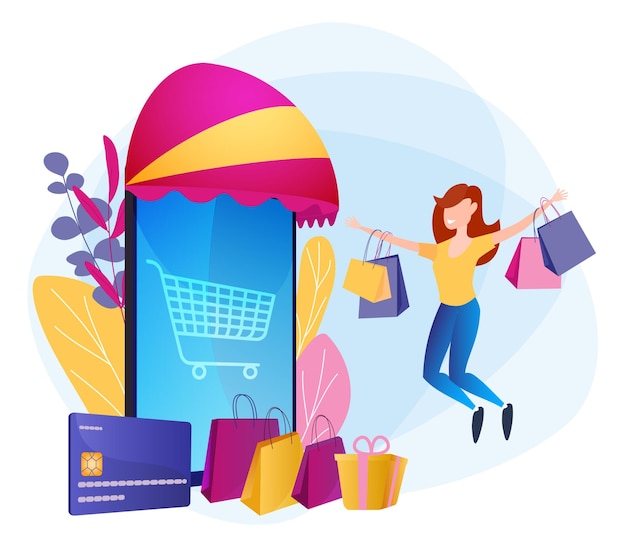 Online shopping creative retail promotion improving your sales concept