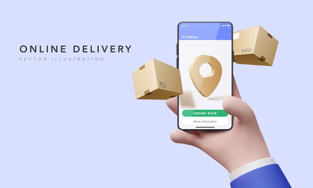 Online shopping and delivery by smartphone. Concept for fast delivery service. art and illustration