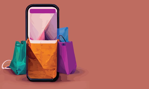 Online shopping or delivery concept illustration 3d vector show trolley, bags and boxes.Modern