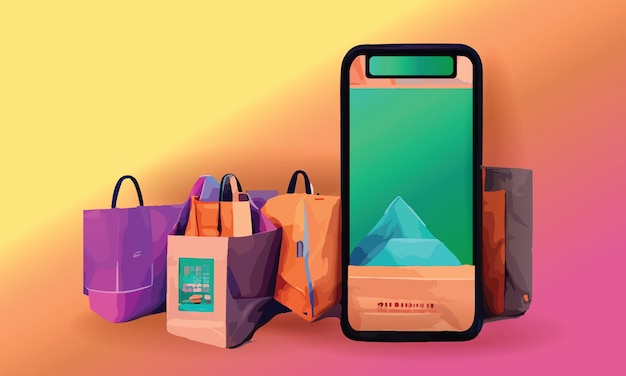 Онлайн-шопинг или концепция доставки иллюстрации 3d векторные тележки, сумки и коробки. Современный