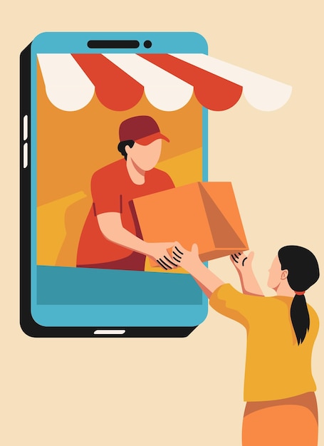 online shopping and delivery concept with smartphone app