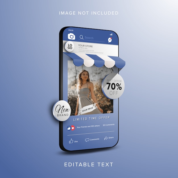 Online shopping discount banner concept on social media app