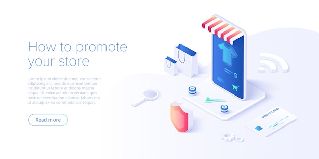 Online shopping or e-commerce isometric illustration