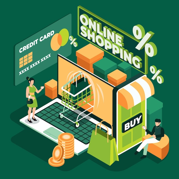 Online shopping experience isometric