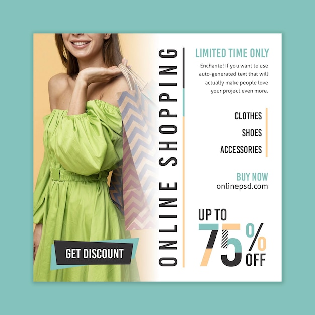 Vector online shopping flyer template with photo