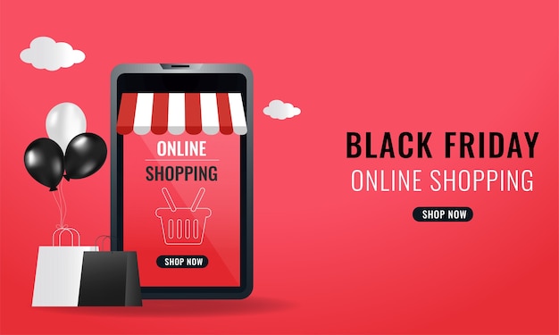 Shopping online da smartphone con palloncini realistici