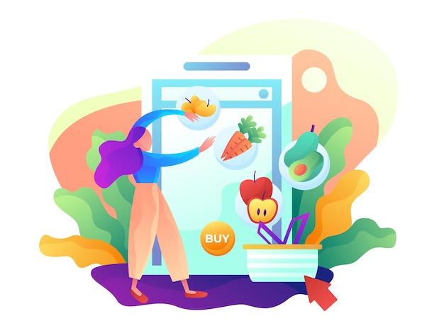 Vector online shopping grocery