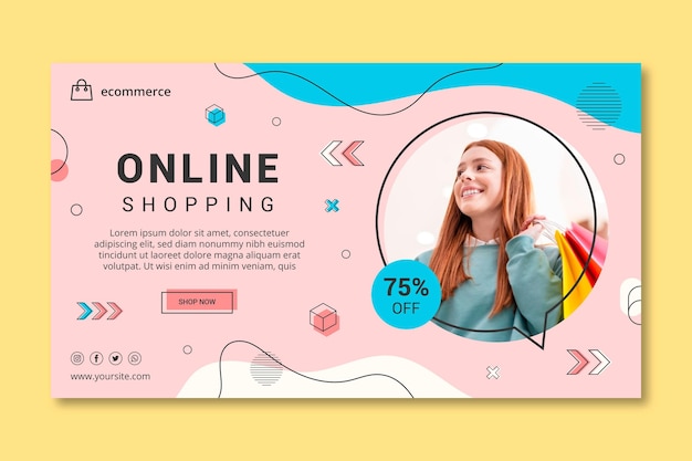 Vettore modello di banner orizzontale dello shopping online