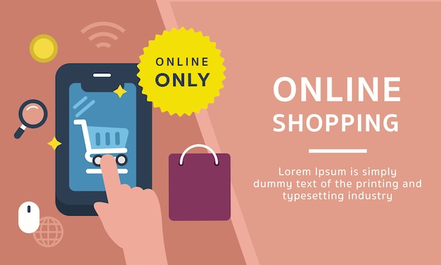 Online shopping icon template banner