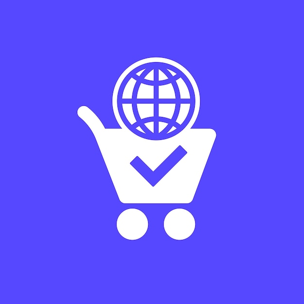 Online shopping icon with cart and globe