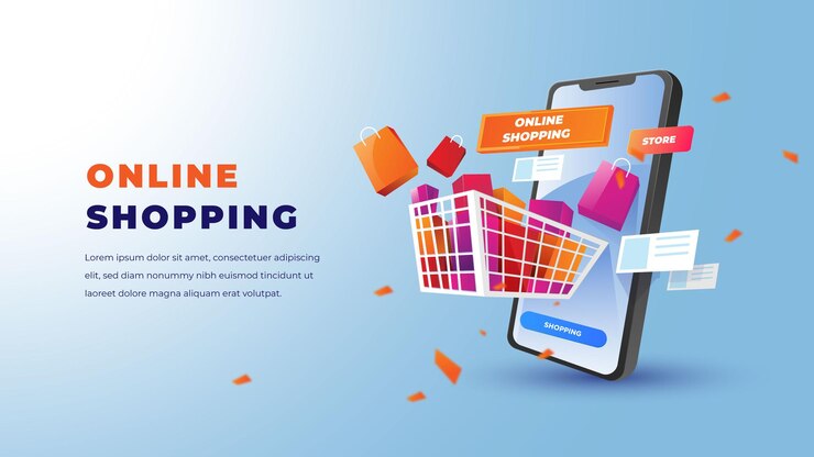 online shopping illustration with smartphone shopping or store