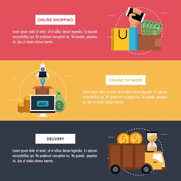 Shopping online infografica con elementi di cartone animato