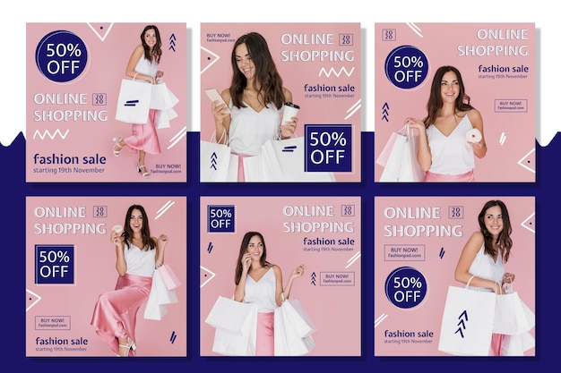 Vector online shopping instagram posts collection