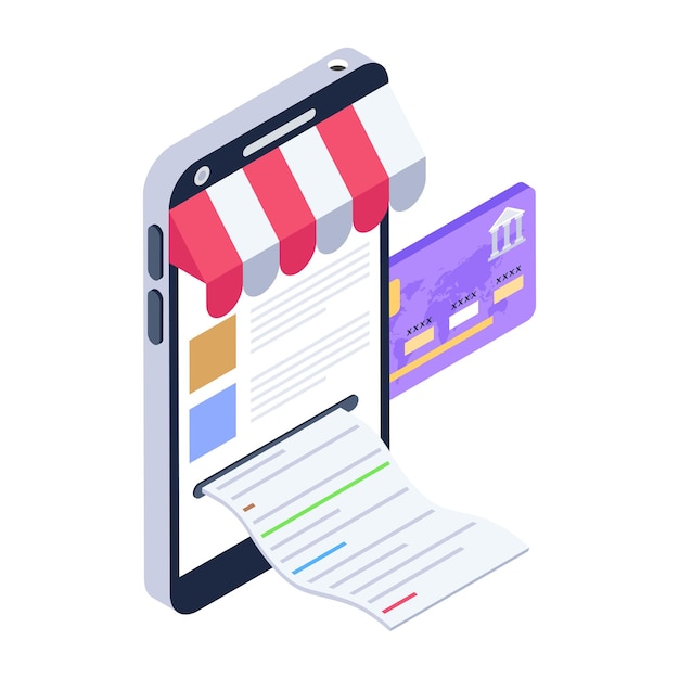 An online shopping invoice in isometric icon download