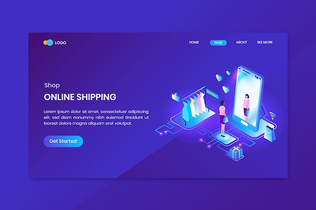 Online Shopping  Isometric Concept Landing Page