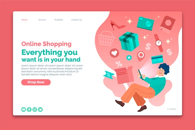 Online shopping landing page template with presents