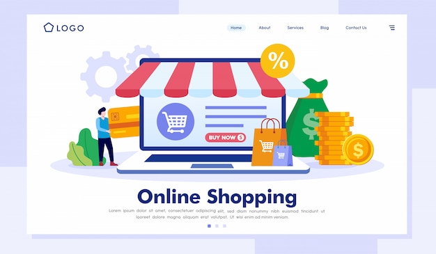 Online shopping landing page website vector template