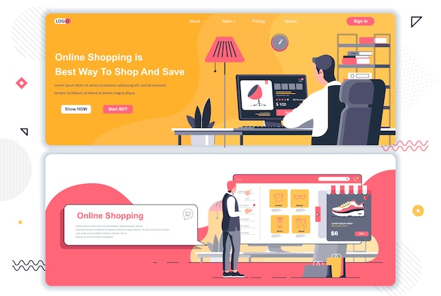 Vector online shopping landing pages