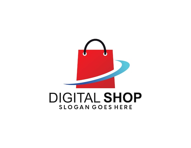 online shopping logo design template simple and minimal style mouse cursor with bag concepts