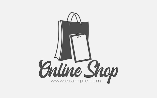 Online shopping logo design with smartphone and bag