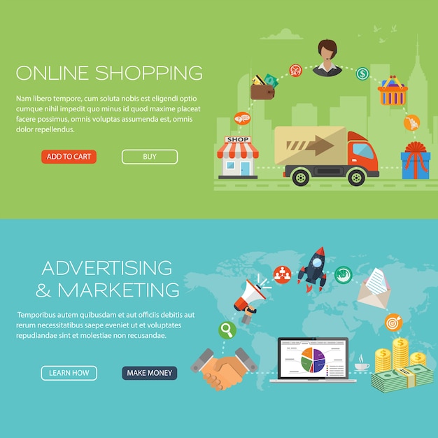 Online shopping and marketing banner set