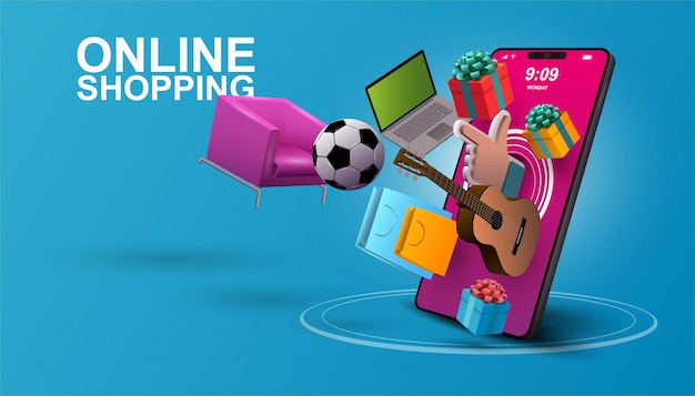 Vettore shopping online, sfondo applicazione mobile