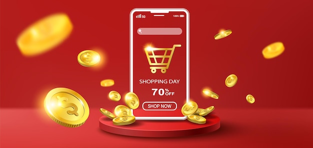 Vector online shopping and money on application concept