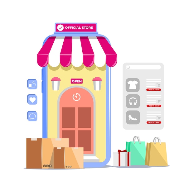 Вектор Интернет-магазины в мобильных приложениях или иллюстрациях на веб-сайтах