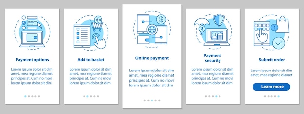 Online shopping onboarding mobile app page screen with linear concepts