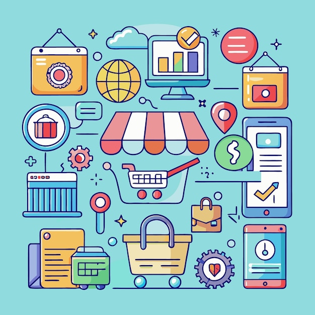 Online shopping online store ecommerce icons