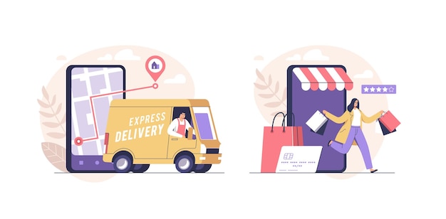 Vector online shopping and order delivery service online vector illustration