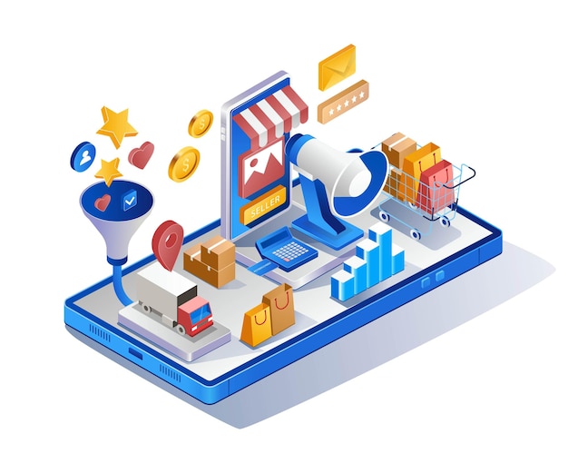 Vector online shopping, payment and ecommerce in isometric design