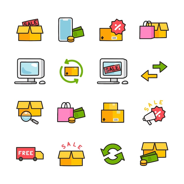 Shopping online vendita piatto minimo icona doodle