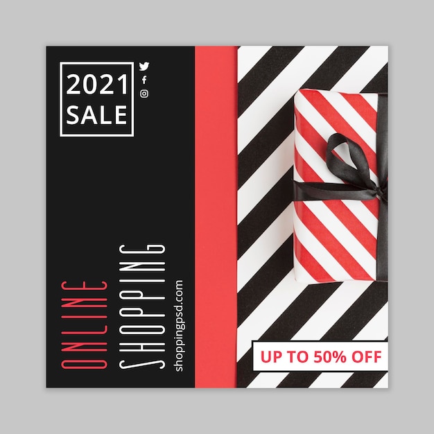 Online shopping and sales flyer square template