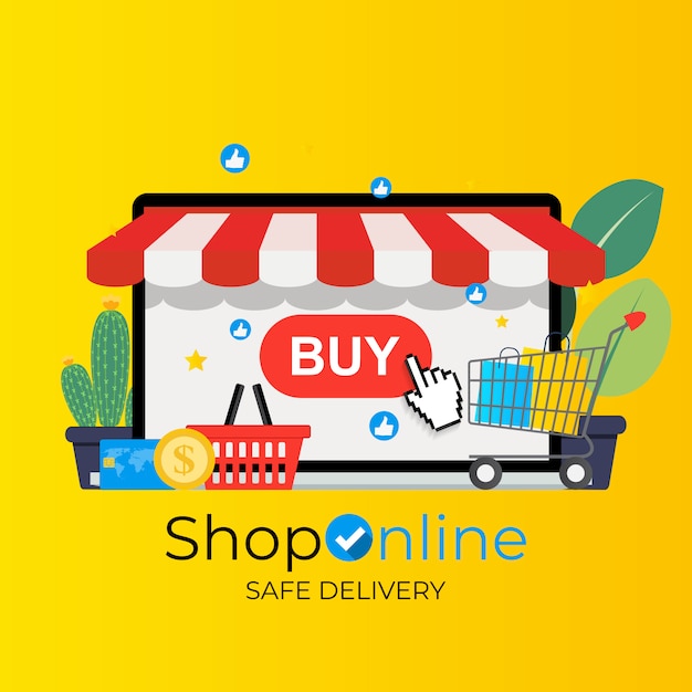 Shopping online, risparmia il concetto di consegna. concetto moderno per banner web, siti web, infografica, materiali stampati. illustrazione