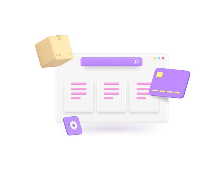 Vector online shopping searching product in marketplace category sale browsing internet 3d icon vector