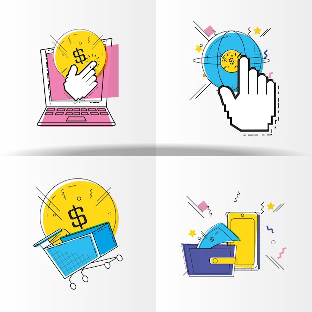 online shopping set icons 